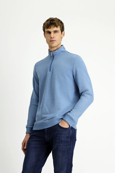 Havacı Mavi Yarım Balıkçı Yaka Yaka Regular Fit Fermuarlı Pamuklu Sweatshirt