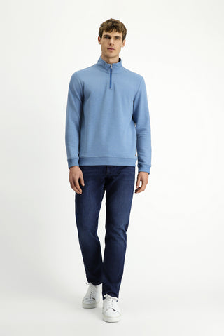 Havacı Mavi Yarım Balıkçı Yaka Yaka Regular Fit Fermuarlı Pamuklu Sweatshirt