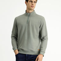 Açık Haki Yarım Balıkçı Yaka Yaka Regular Fit Fermuarlı Pamuklu Sweatshirt