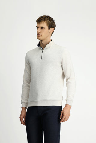 Açık Bej Yarım Balıkçı Yaka Regular Fit Fermuarlı Pamuklu Sweatshirt