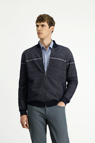 Orta Lacivert Desenli Fermuarlı Sweatshirt Hırka