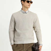 Açık Bej Bisiklet Yaka Regular Fit Desenli Pamuklu Sweatshirt