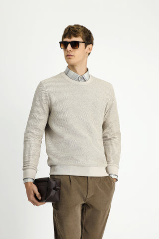 Aç?k Bej Bisiklet Yaka Regular Fit Desenli Pamuklu Sweatshirt-Ki??l?