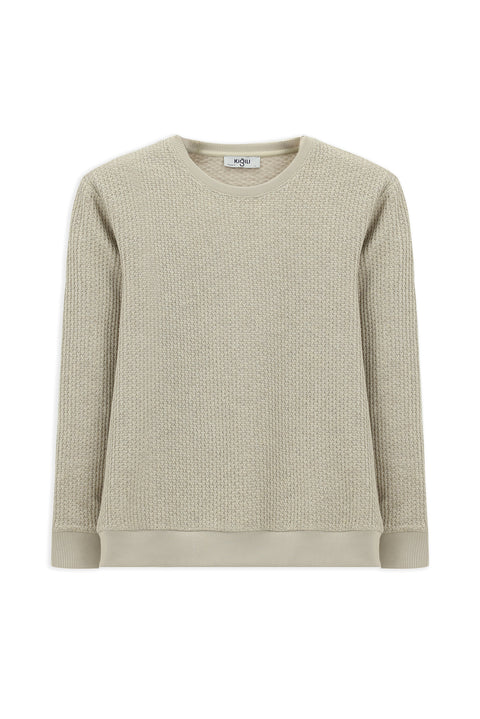 Açık Bej Bisiklet Yaka Regular Fit Desenli Pamuklu Sweatshirt