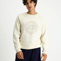Off-white Crew Neck Regular Fit Printed Cotton Sweatshirt