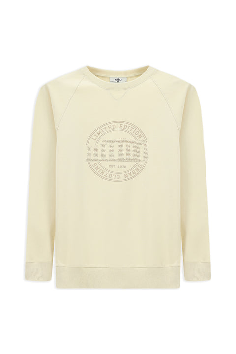 Off-white Crew Neck Regular Fit Printed Cotton Sweatshirt