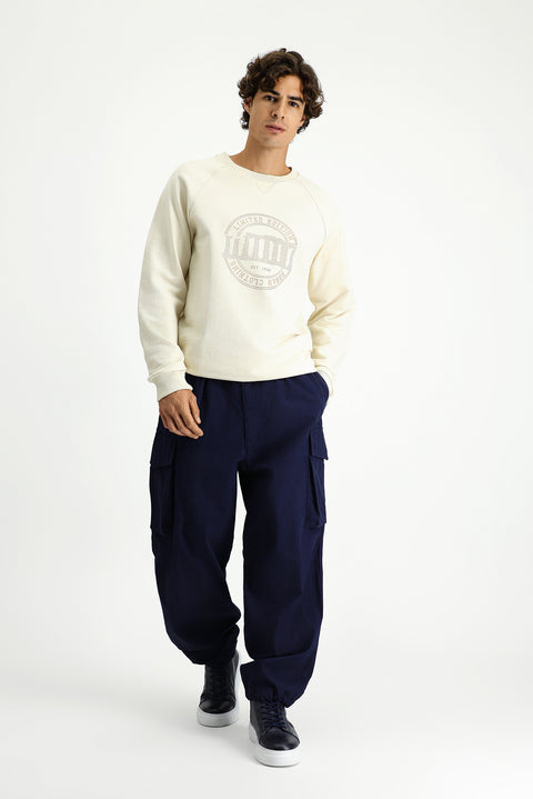 Off-white Crew Neck Regular Fit Printed Cotton Sweatshirt