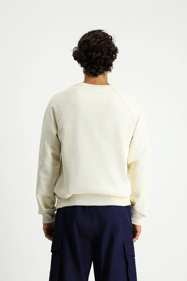 Ekru Bisiklet Yaka Regular Fit Baskılı Pamuk Sweatshirt