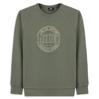 Light Khaki Crew Neck Regular Fit Printed Cotton Sweatshirt