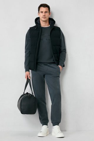 Orta Antrasit Bisiklet Yaka Oversize Ekstra Rahat Kesim Nakış Desenli Pamuk Sweatshirt