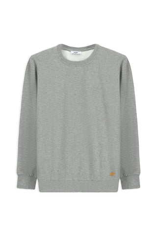 Orta Gri Melanj Bisiklet Yaka Regular Fit Pamuklu Basic Sweatshirt-Ki??l?