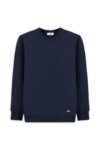 Koyu Lacivert Bisiklet Yaka Regular Fit Pamuklu Basic Sweatshirt-Ki??l?