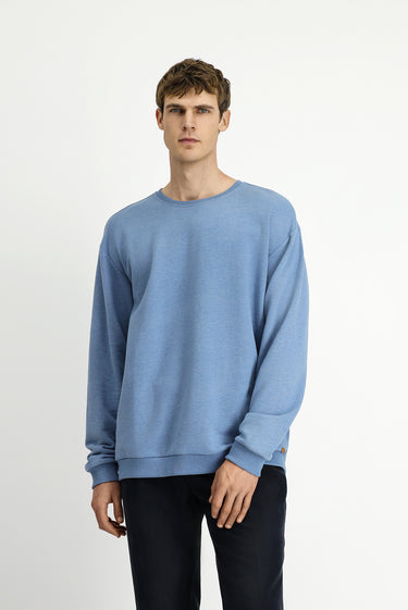 Havacı Mavi Bisiklet Yaka Regular Fit Pamuklu Sweatshirt