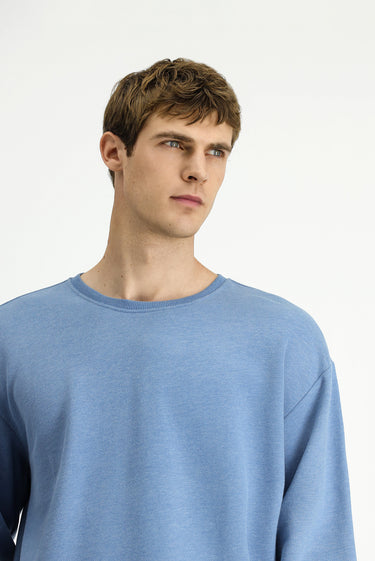 Havacı Mavi Bisiklet Yaka Regular Fit Pamuklu Sweatshirt