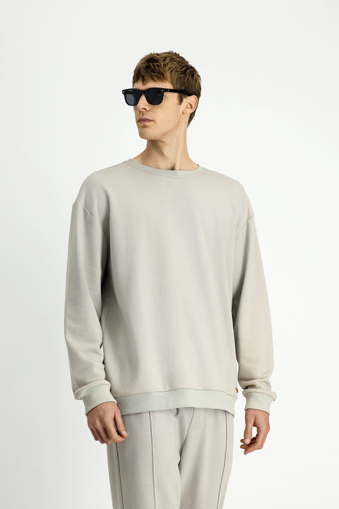 Stone Crew Neck Regular Fit Cotton Basic Sweatshirt