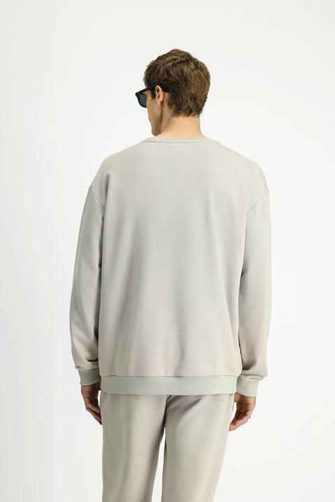 Stone Crew Neck Regular Fit Cotton Basic Sweatshirt