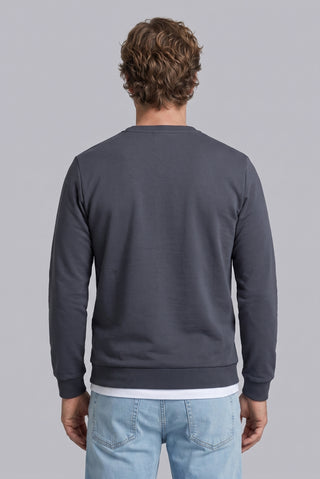 Koyu Füme Bisiklet Yaka Regular Fit Baskılı Pamuklu Sweatshirt