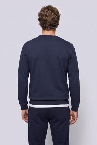 İndigo Bisiklet Yaka Regular Fit Baskılı Pamuklu Sweatshirt