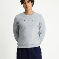 Light Blue Melange Crew Neck Regular Fit Cotton Printed Sweatshirt