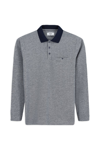 Aç?k Lacivert Polo Yaka Regular Fit Desenli Cepli Pamuk Sweatshirt-Ki??l?