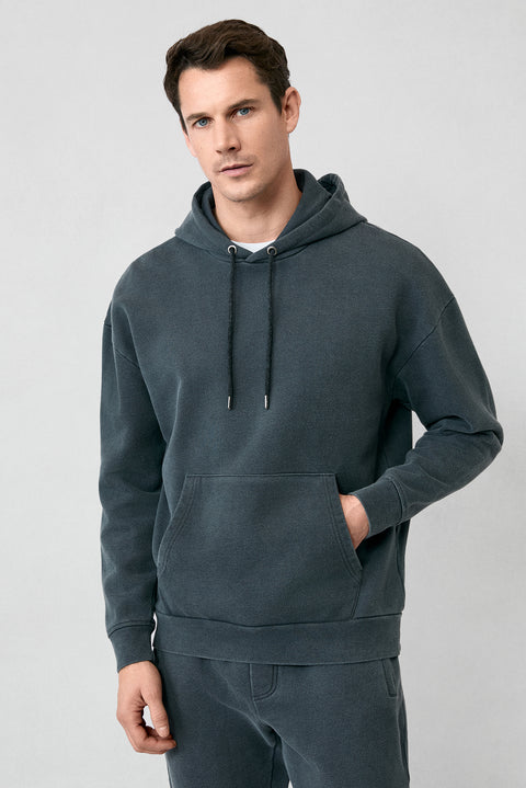 Orta Antrasit Kapüşonlu Oversize Ekstra Rahat Kesim Pamuk Sweatshirt