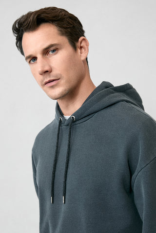 Orta Antrasit Kapüşonlu Oversize Ekstra Rahat Kesim Pamuk Sweatshirt