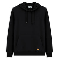 Black Hooded Regular Fit Patterned Pocket Cotton Basic Sweatshirt