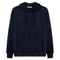 Indigo Hooded Regular Fit Zip-Up Printed Cotton Sweatshirt