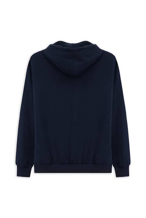 Indigo Hooded Regular Fit Zip-Up Printed Cotton Sweatshirt