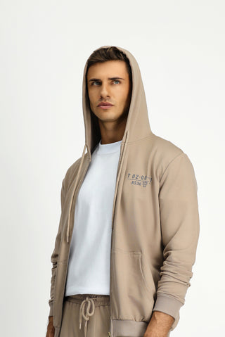 Orta Vizon Kapüşonlu Regular Fit Fermuarlı Baskılı Pamuklu Sweatshirt