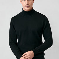 Black Turtleneck Regular Fit Cotton Knitted Sweater