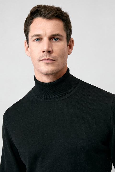 Black Turtleneck Regular Fit Cotton Knitted Sweater
