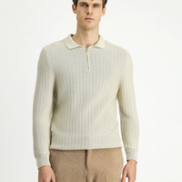 Stone Collar Regular Fit Patterned Zip-Up Cotton Knit Sweater