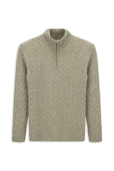 Orta Bej Yarım Balıkçı Yaka Regular Fit Desenli Yünlü Triko Kazak