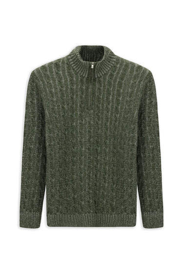 Küf Yeşili Yarım Balıkçı Yaka Regular Fit Desenli Yünlü Triko Kazak