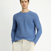 Aviator Blue Melange Crew Neck Regular Fit Wool Knit Sweater