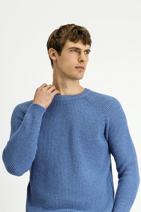 Aviator Blue Melange Crew Neck Regular Fit Wool Knit Sweater