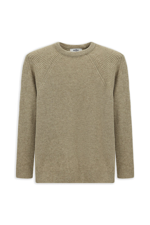 Medium Beige Crew Neck Regular Fit Wool Knit Sweater