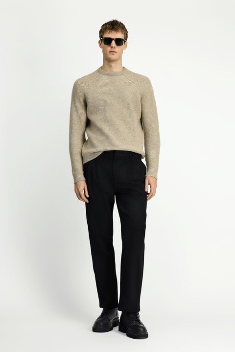 Medium Beige Crew Neck Regular Fit Wool Knit Sweater