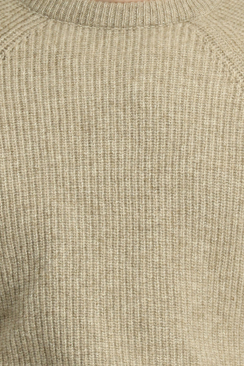 Medium Beige Crew Neck Regular Fit Wool Knit Sweater