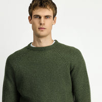 Medium Khaki Crew Neck Regular Fit Wool Knit Sweater