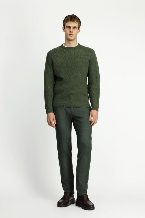Medium Khaki Crew Neck Regular Fit Wool Knit Sweater