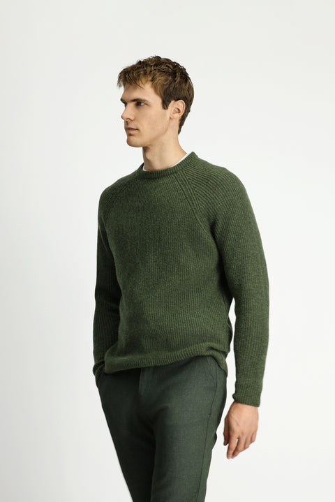 Medium Khaki Crew Neck Regular Fit Wool Knit Sweater