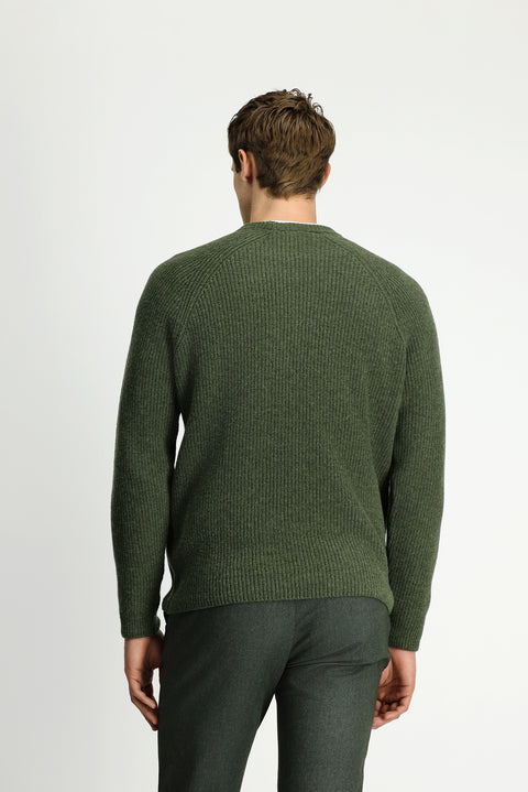 Medium Khaki Crew Neck Regular Fit Wool Knit Sweater