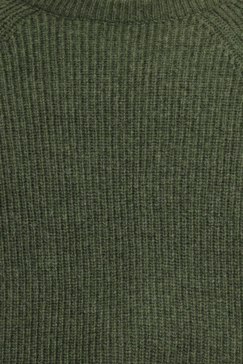 Medium Khaki Crew Neck Regular Fit Wool Knit Sweater