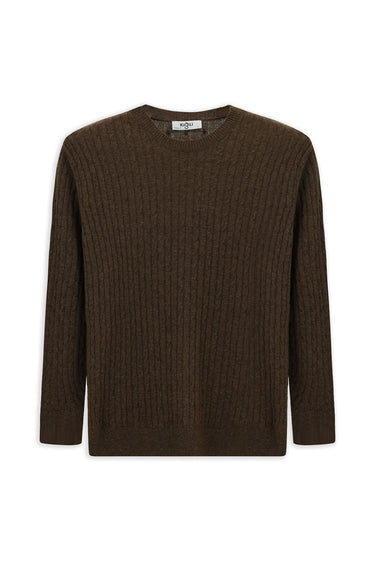 Orta Kahve Bisiklet Yaka Regular Fit Desenli Yünlü Triko Kazak