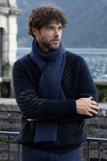 Koyu Lacivert Bisiklet Yaka Regular Fit Desenli Triko Kazak