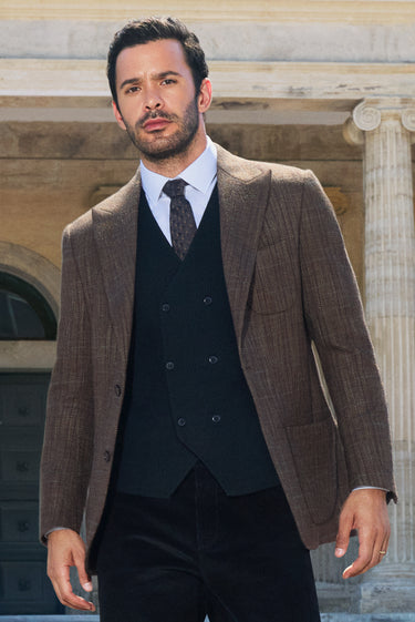 Siyah Yünlü Kruvaze Triko Yelek