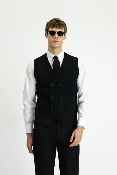 Siyah Yünlü Kruvaze Triko Yelek