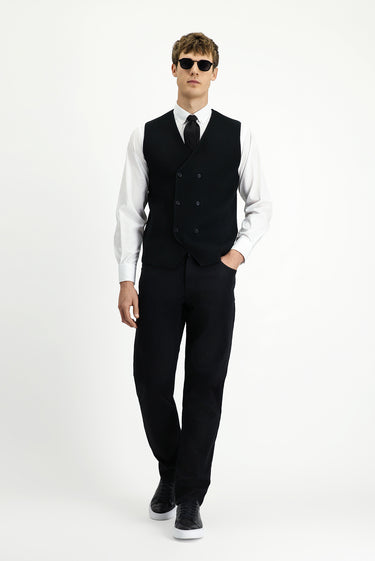 Siyah Yünlü Kruvaze Triko Yelek